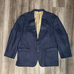 Kroon Silk Wool Blend Navy Herringbone 2 Button Sport Coat - 46R